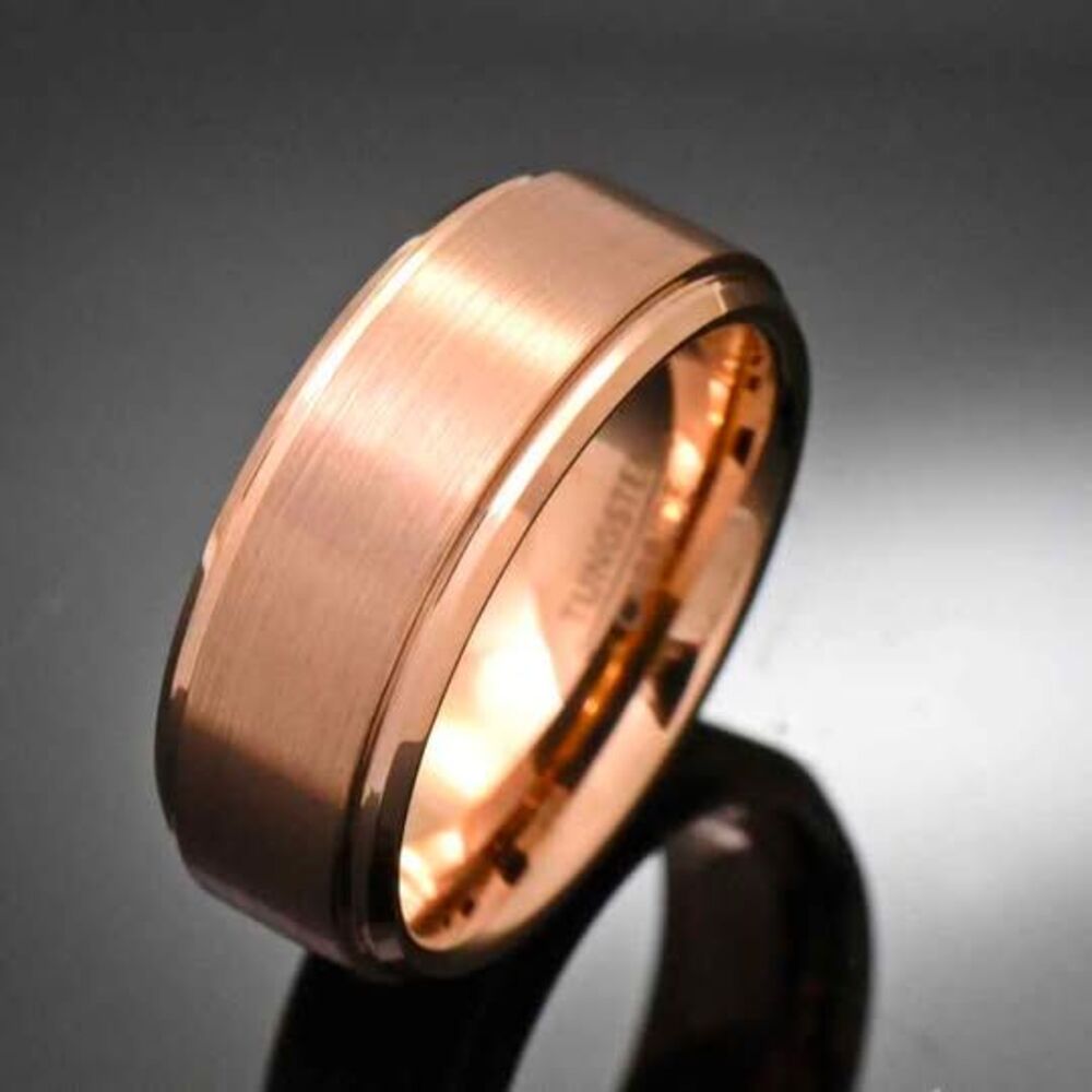(16g) Rose Gold Tungsten Stepped Wedding Band Size 9